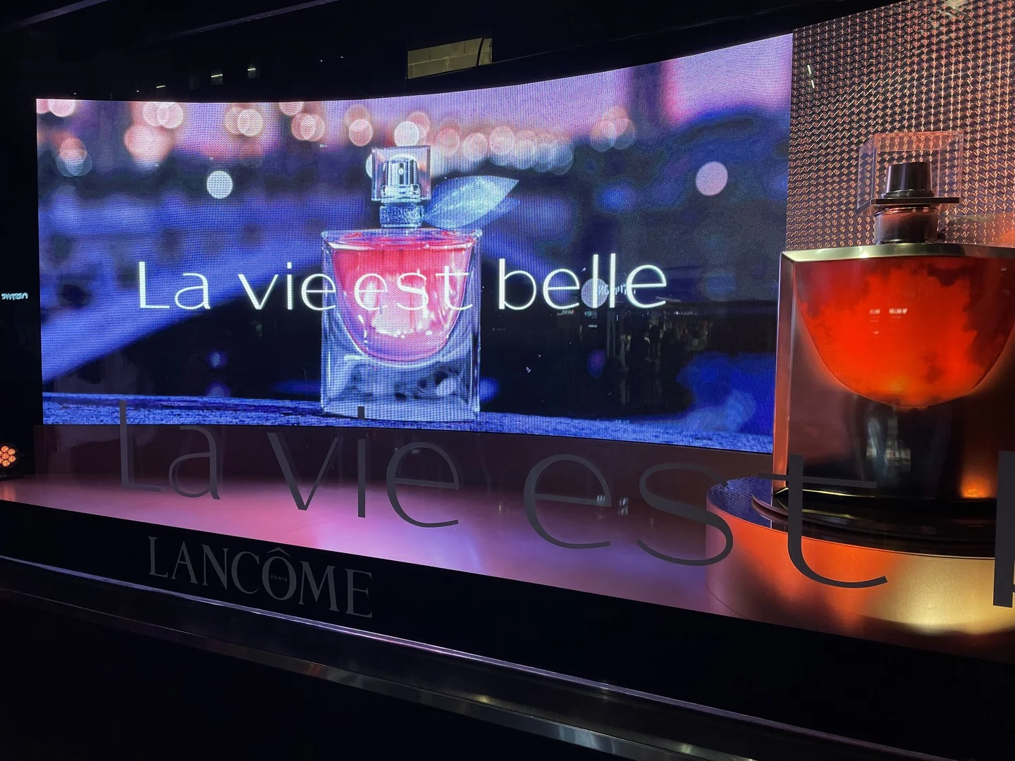 Curved LED screen brand display in the Myer Melbourne store window