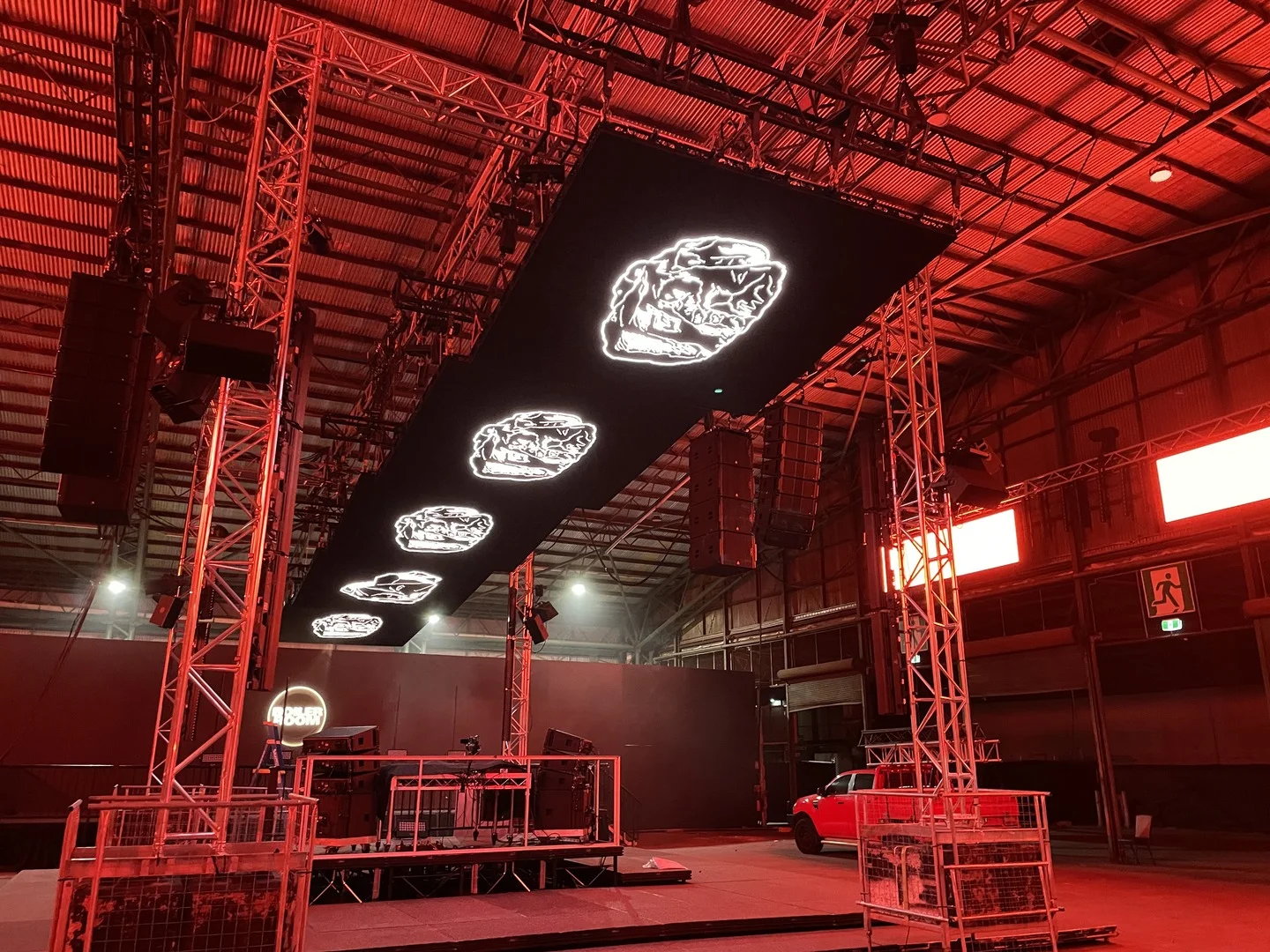 EDM festival suspended LED screen installation