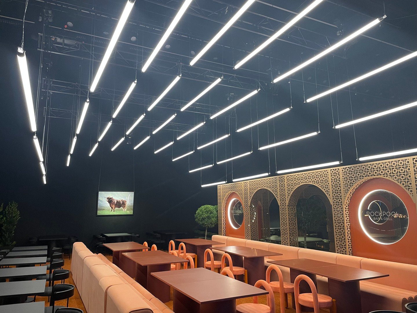 Linear LED light installation at Rockpool Bar and Grill, Melbourne